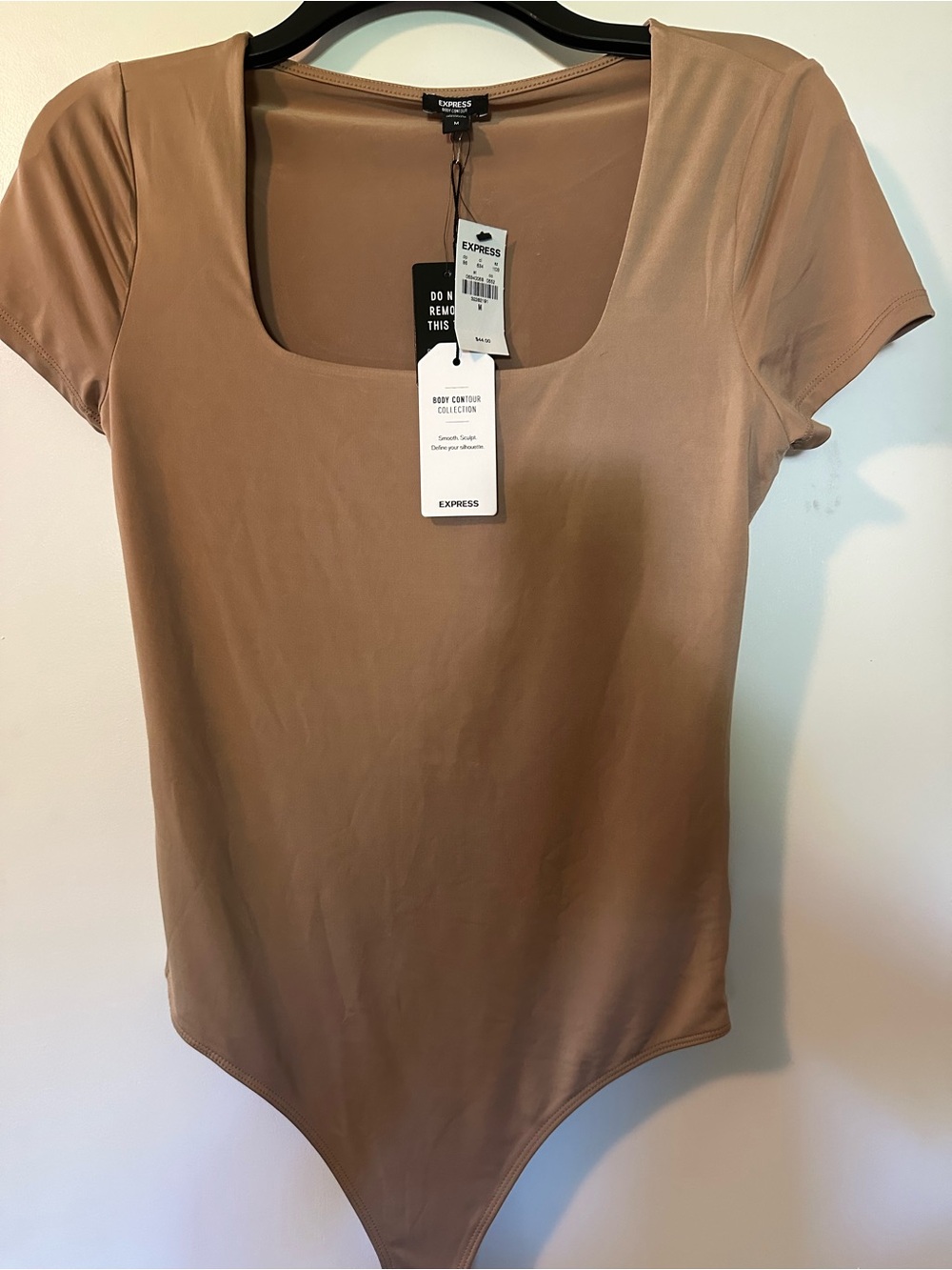 Express Square Neck Short Sleeve Bodysuit - Tan